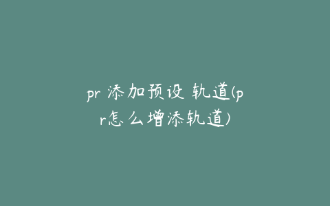 pr 添加预设 轨道(pr怎么增添轨道)