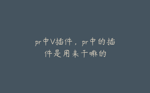 pr中V插件,pr中的插件是用来干嘛的