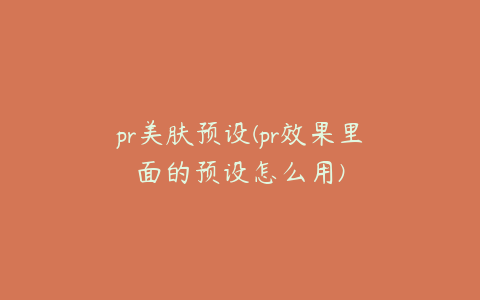 pr美肤预设(pr效果里面的预设怎么用)