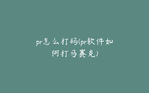 pr怎么打码(pr软件如何打马赛克)