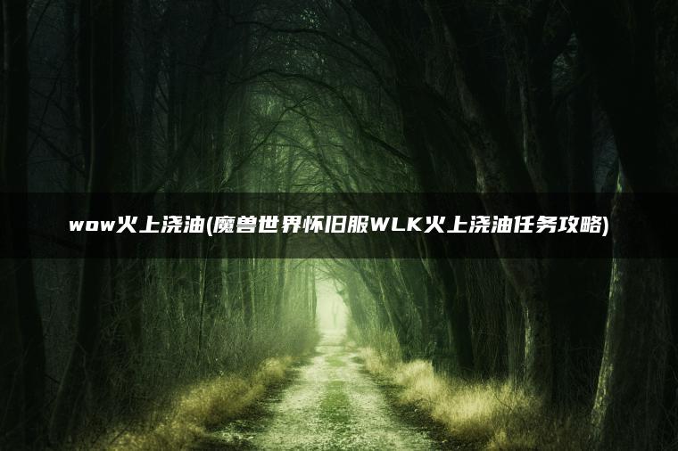 wow火上浇油(魔兽世界怀旧服WLK火上浇油任务攻略)